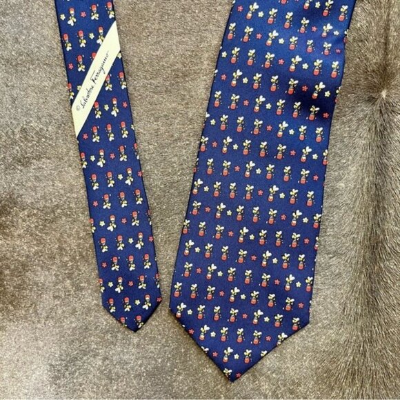Feragammo Floating Honeybee Bees Printed Silk Tie - Picture 3 of 6